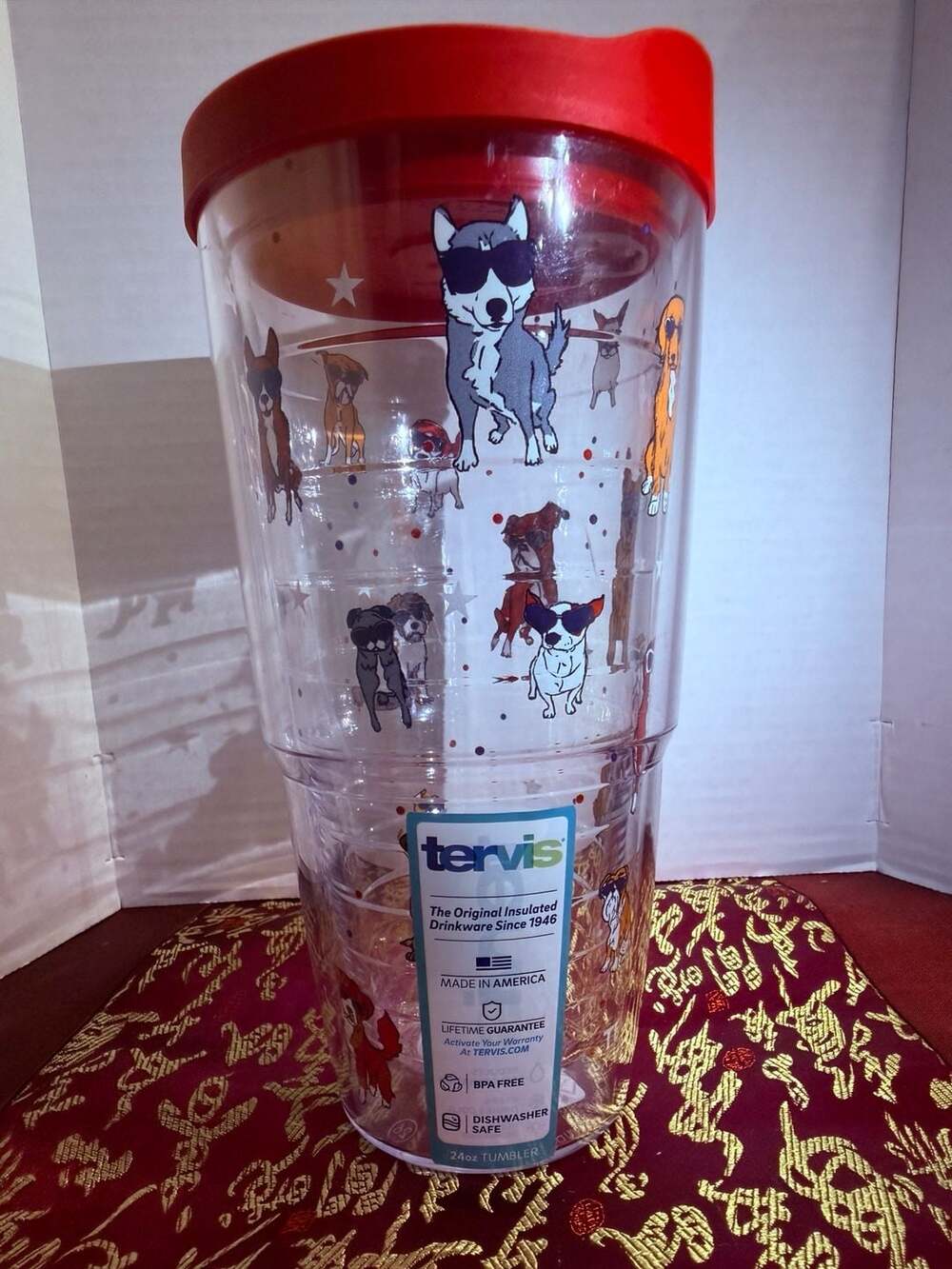Tervis Tumbler 24oz Dogs Sunglasses Red Lid